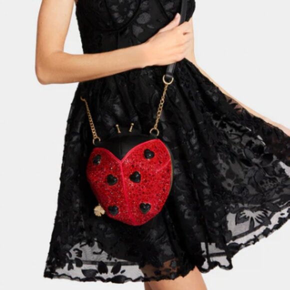 Betsey Johnson Red Lady Bug Crossbody Purse NEW - Picture 1 of 7